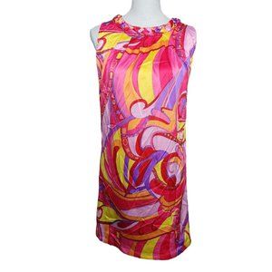 Tracy Negoshian Dress Womens Small Pink Yellow Retro Halter